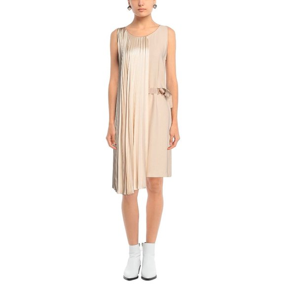 *HP* ANTONELLI silk crepe beige midi dress zipper closure - Picture 2 of 14